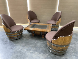 Wine Barrel Chair Checkered Brown (Limited Colorway) - Oak Wood Wine Barrels. wine barrel coffee table barrel glass top wine barrel glass top whiskey barrel glass top bourbon barrel glass top barrel coffee table barrel wine rack wine barrel table whiskey barrel whiskey barrel table wine barrel handma