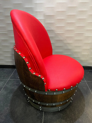 Wine Barrel Chair Red (Limited Colorway) - Oak Wood Wine Barrels. wine barrel coffee table barrel glass top wine barrel glass top whiskey barrel glass top bourbon barrel glass top barrel coffee table barrel wine rack wine barrel table whiskey barrel whiskey barrel table wine barrel handma