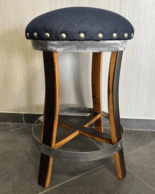 Wine Barrel Stave Bar Stool - Blue Denim (Limited Colorway) - Oak Wood Wine Barrels. wine barrel coffee table barrel glass top wine barrel glass top whiskey barrel glass top bourbon barrel glass top barrel coffee table barrel wine rack wine barrel table whiskey barrel whiskey barrel table wine barrel handma
