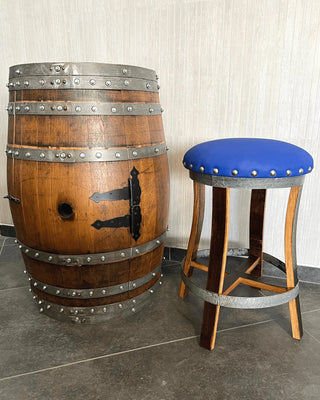 Wine Barrel Stave Bar Stool - Sea Blue (Limited Colorway) - Oak Wood Wine Barrels. wine barrel coffee table barrel glass top wine barrel glass top whiskey barrel glass top bourbon barrel glass top barrel coffee table barrel wine rack wine barrel table whiskey barrel whiskey barrel table wine barrel handma