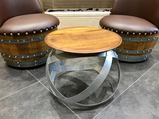 2-Chair Hoop Table Set - Oak Wood Wine Barrels. wine barrel coffee table barrel glass top wine barrel glass top whiskey barrel glass top bourbon barrel glass top barrel coffee table barrel wine rack wine barrel table whiskey barrel whiskey barrel table wine barrel handma