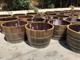 2 Pack x Half-Wine Barrel Chest/Planter - Oak Wood Wine Barrels. wine barrel coffee table barrel glass top wine barrel glass top whiskey barrel glass top bourbon barrel glass top barrel coffee table barrel wine rack wine barrel table whiskey barrel whiskey barrel table wine barrel handma