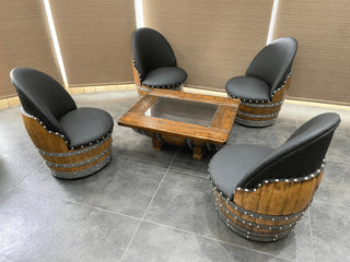 4-Chair Coffee Table Set - Oak Wood Wine Barrels. wine barrel coffee table barrel glass top wine barrel glass top whiskey barrel glass top bourbon barrel glass top barrel coffee table barrel wine rack wine barrel table whiskey barrel whiskey barrel table wine barrel handma