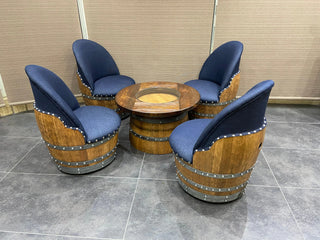 4-Chair Half-Barrel Full Lounge Set - Oak Wood Wine Barrels. wine barrel coffee table barrel glass top wine barrel glass top whiskey barrel glass top bourbon barrel glass top barrel coffee table barrel wine rack wine barrel table whiskey barrel whiskey barrel table wine barrel handma