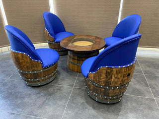 4-Chair Half-Barrel Full Lounge Set - Oak Wood Wine Barrels. wine barrel coffee table barrel glass top wine barrel glass top whiskey barrel glass top bourbon barrel glass top barrel coffee table barrel wine rack wine barrel table whiskey barrel whiskey barrel table wine barrel handma