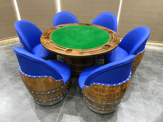 6-Chair Barrel Game Set (With Dining Top Option) - Oak Wood Wine Barrels. wine barrel coffee table barrel glass top wine barrel glass top whiskey barrel glass top bourbon barrel glass top barrel coffee table barrel wine rack wine barrel table whiskey barrel whiskey barrel table wine barrel handma