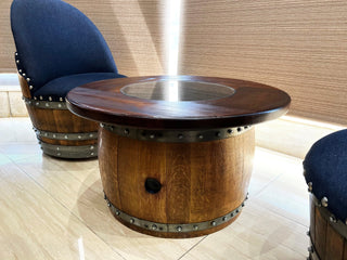 Mid-Wine Barrel Wood-Glass Table - Oak Wood Wine Barrels. wine barrel coffee table barrel glass top wine barrel glass top whiskey barrel glass top bourbon barrel glass top barrel coffee table barrel wine rack wine barrel table whiskey barrel whiskey barrel table wine barrel handma