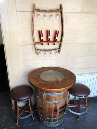 Wine Barrel Trio Bottle Display - Oak Wood Wine Barrels. wine barrel coffee table barrel glass top wine barrel glass top whiskey barrel glass top bourbon barrel glass top barrel coffee table barrel wine rack wine barrel table whiskey barrel whiskey barrel table wine barrel handma
