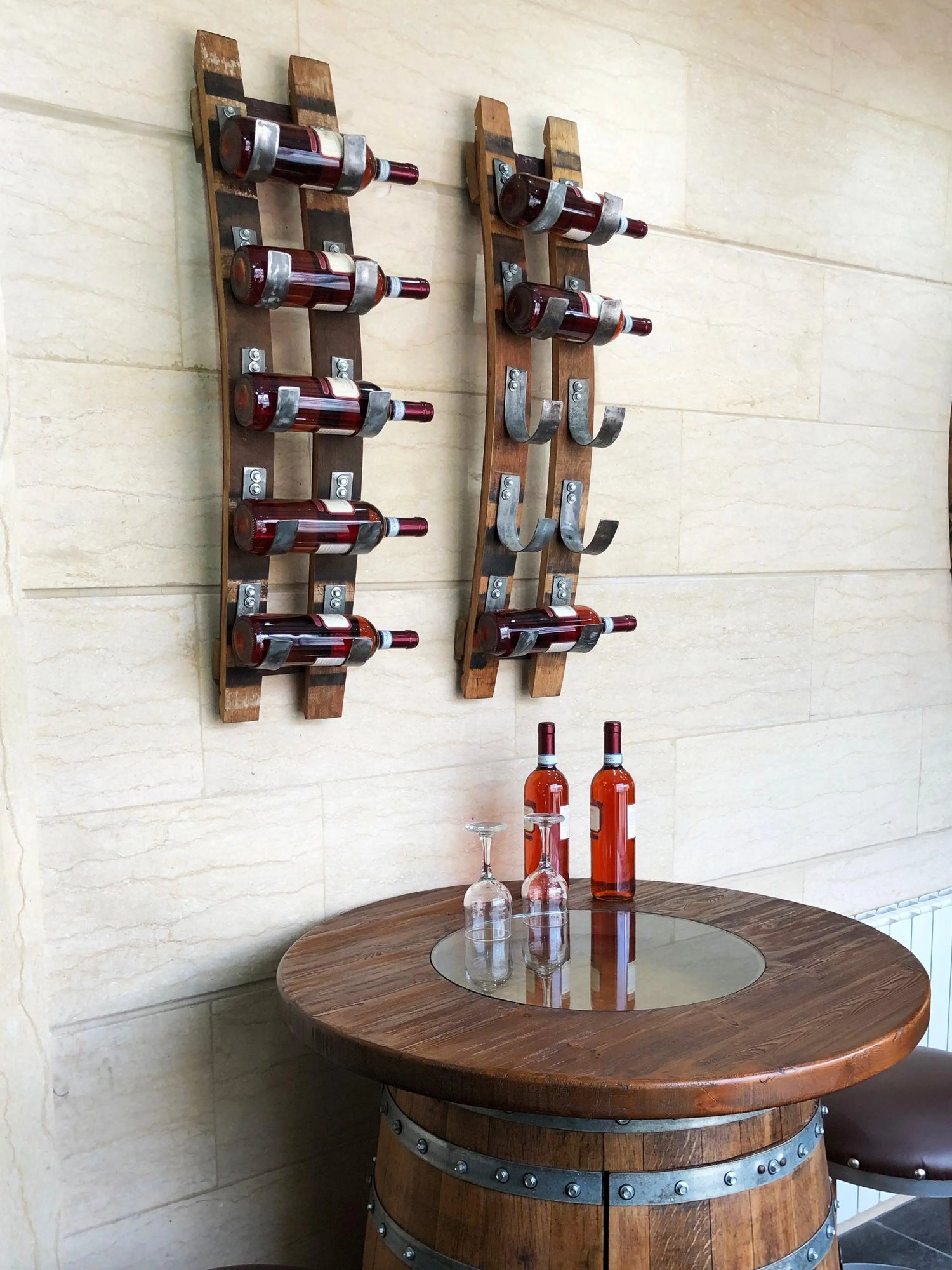5-Bottle Stave Display - Oak Wood Wine Barrels