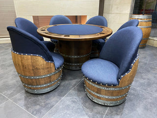 6-Chair Barrel Game Set - Total Denim Limited Edition - Oak Wood Wine Barrels