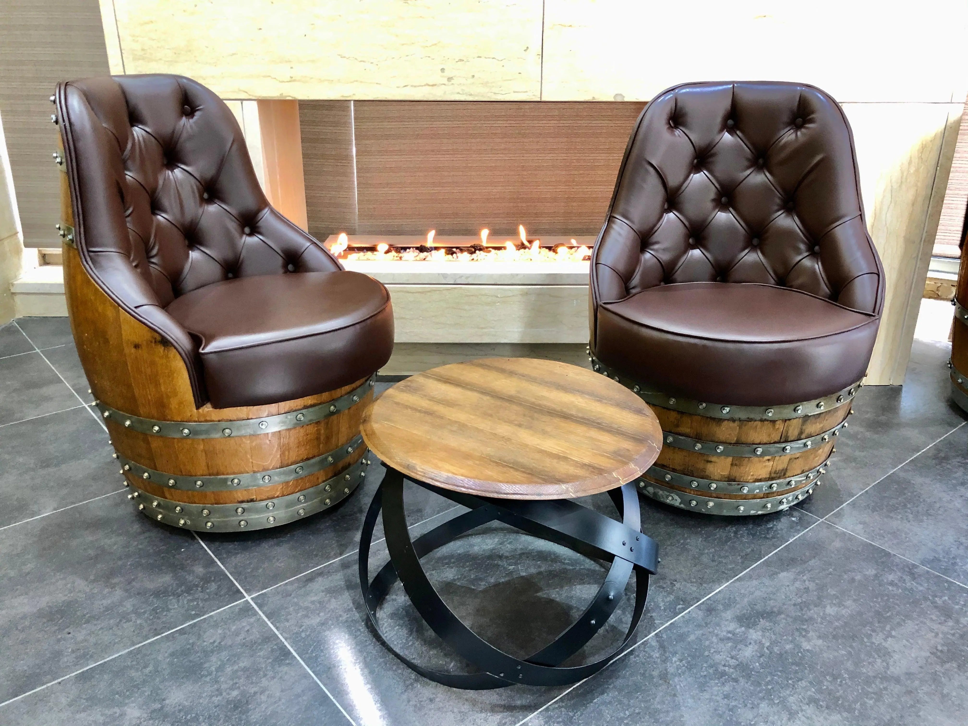 Vintage wine shop barrel chairs