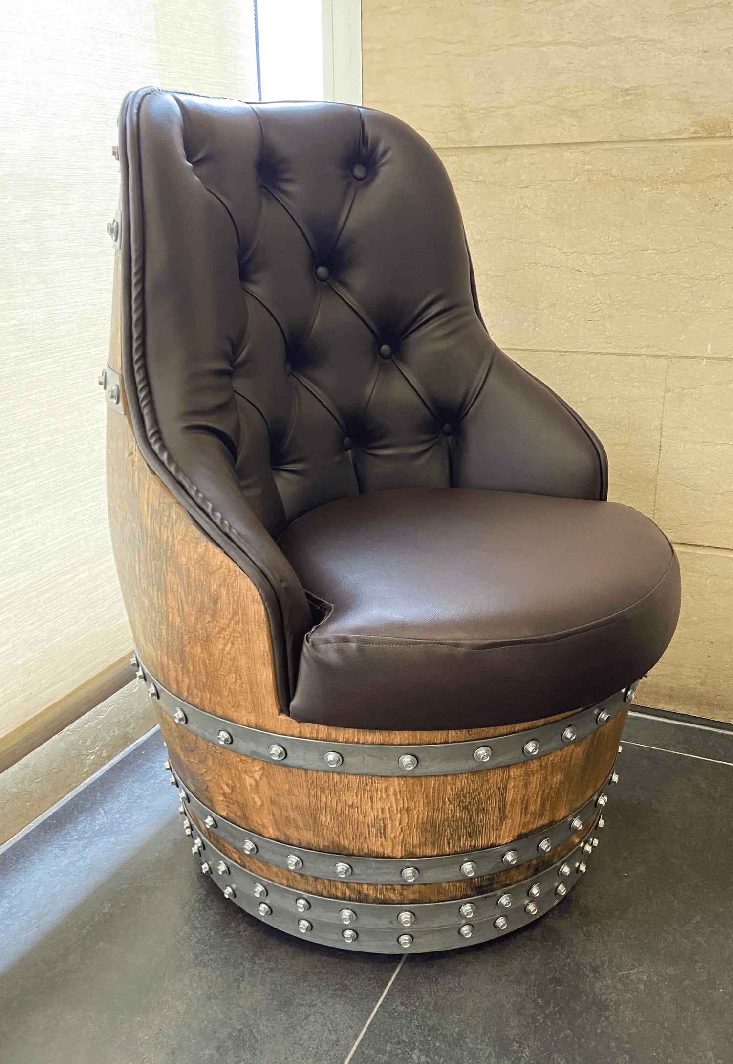 Luxury Wine Barrel Captain Chair - Oak Wood Wine Barrels