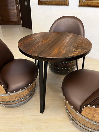 Modern Steel Table - Oak Wood Wine Barrels