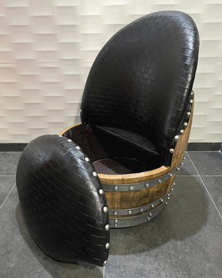 Wine Barrel Chair Checkered Black - Oak Wood Wine Barrels