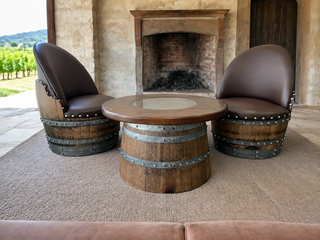 Whiskey & Wine Barrel Half-Barrel Table Set — 2 Chairs