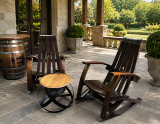 Whiskey & Wine Barrel Stave Lounge Chair Pair — Solid Oak, Hidden Storage