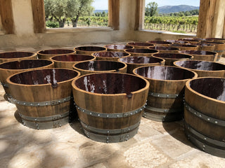 Whiskey & Wine Barrel Half-Barrel Planter — Multi-Use, Wine-Stained Oak