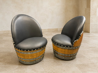 Whiskey & Wine Barrel Lounge Chair — Hidden Storage, Memory Foam, Black Upholstery