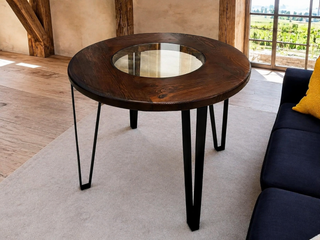 Whiskey & Wine Barrel Steel-Leg Side Table — Glass-Free Oak Top