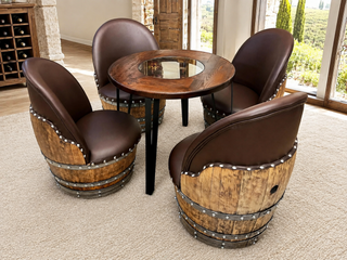 Whiskey & Wine Barrel Steel-Leg Table Set — 4 Chairs, Modern Build