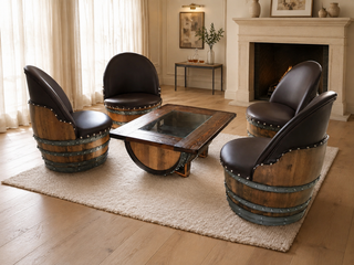 Whiskey & Wine Barrel Coffee Table Set — 4 Chairs