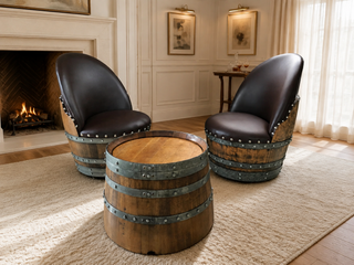 Whiskey & Wine Barrel Coffee Table Set — 2 Chairs
