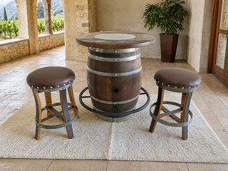 Whiskey & Wine Barrel DIY Bistro Kit — Table Top, Foot Rail & Stools