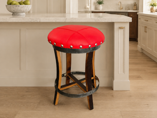 Whiskey & Wine Barrel Stool — Memory Foam, Red Upholstery