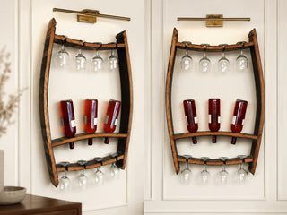 Whiskey & Wine Barrel Stave Trio Rack — Bottle Display, Wall Mount