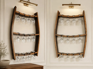 Whiskey & Wine Barrel Stave Trio Rack — Glass Display, Wall Mount