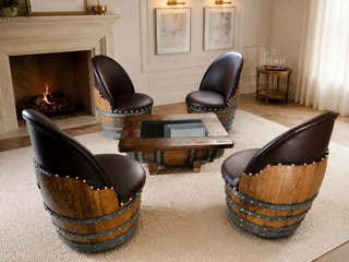 Whiskey & Wine Barrel Coffee Table Set — 4 Chairs