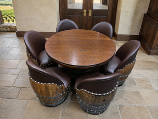 Whiskey & Wine Barrel Game Table Set — Poker Top and Dining Top Included, 6 Chairs (October Pre-Order)