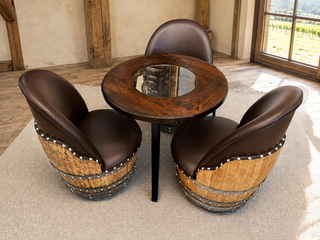 Whiskey & Wine Barrel Steel-Leg Side Table — Glass-Free Oak Top