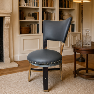 Whiskey & Wine Barrel Stave Dining Chair — Grey or Green Upholstery