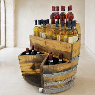 Whiskey & Wine Barrel Minibar Cabinet — Door Shelf, Reclaimed Oak