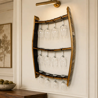 Whiskey & Wine Barrel Stave Trio Rack — Glass Display, Wall Mount