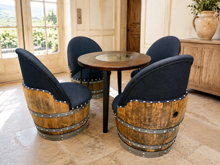 Whiskey & Wine Barrel Steel-Leg Table Set — 4 Chairs, Modern Build