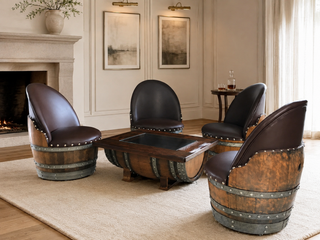 Whiskey & Wine Barrel Coffee Table Set — 4 Chairs