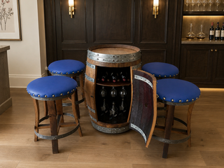 Whiskey & Wine Barrel Bar Set — Cabinet Storage, Bar Stools, No Top