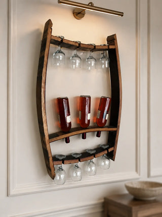 Whiskey & Wine Barrel Stave Trio Rack — Bottle Display, Wall Mount