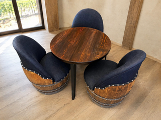 Whiskey & Wine Barrel Steel-Leg Table Set — 3 Chairs, Modern Build