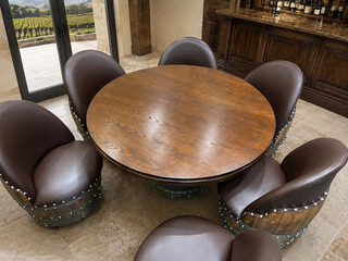 Whiskey & Wine Barrel Game Table Set — Poker Top and Dining Top Included, 6 Chairs (October Pre-Order)