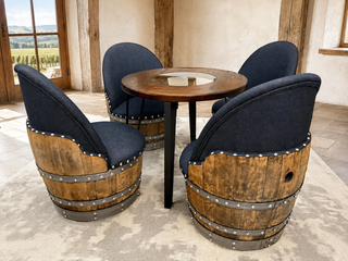 Whiskey & Wine Barrel Steel-Leg Side Table — Glass-Free Oak Top