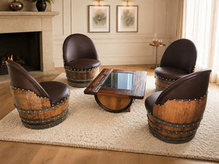 Whiskey & Wine Barrel Coffee Table Set — 4 Chairs
