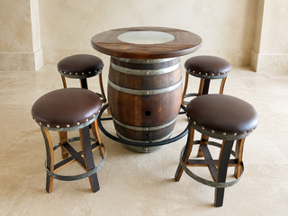Whiskey & Wine Barrel Round Top with Glass Center — Wire-Brushed Oak, Fits 53–59 Gal (October Pre-Order)