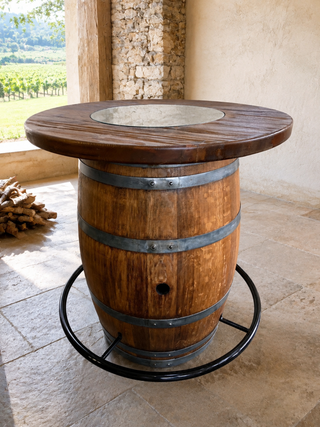 Whiskey & Wine Barrel DIY Bistro Kit — Table Top, Foot Rail & Stools
