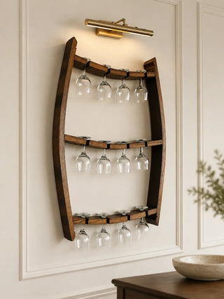 Whiskey & Wine Barrel Stave Trio Rack — Glass Display, Wall Mount