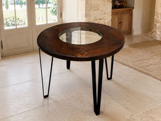 Whiskey & Wine Barrel Steel-Leg Table Set — 4 Chairs, Modern Build