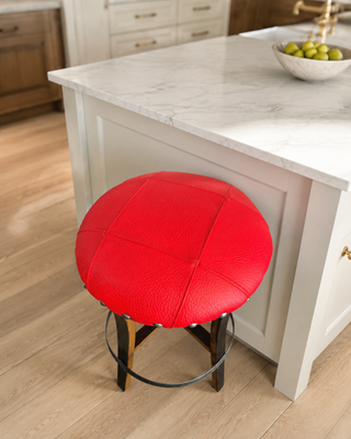 Whiskey & Wine Barrel Stool — Memory Foam, Red Upholstery