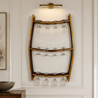 Whiskey & Wine Barrel Stave Trio Rack — Glass Display, Wall Mount